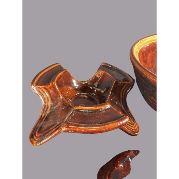 Vtg Marcrest Daisy Dot Brown Stoneware Covered Casserole Dish Warming Stand 8.5” - Picture 6 of 7
